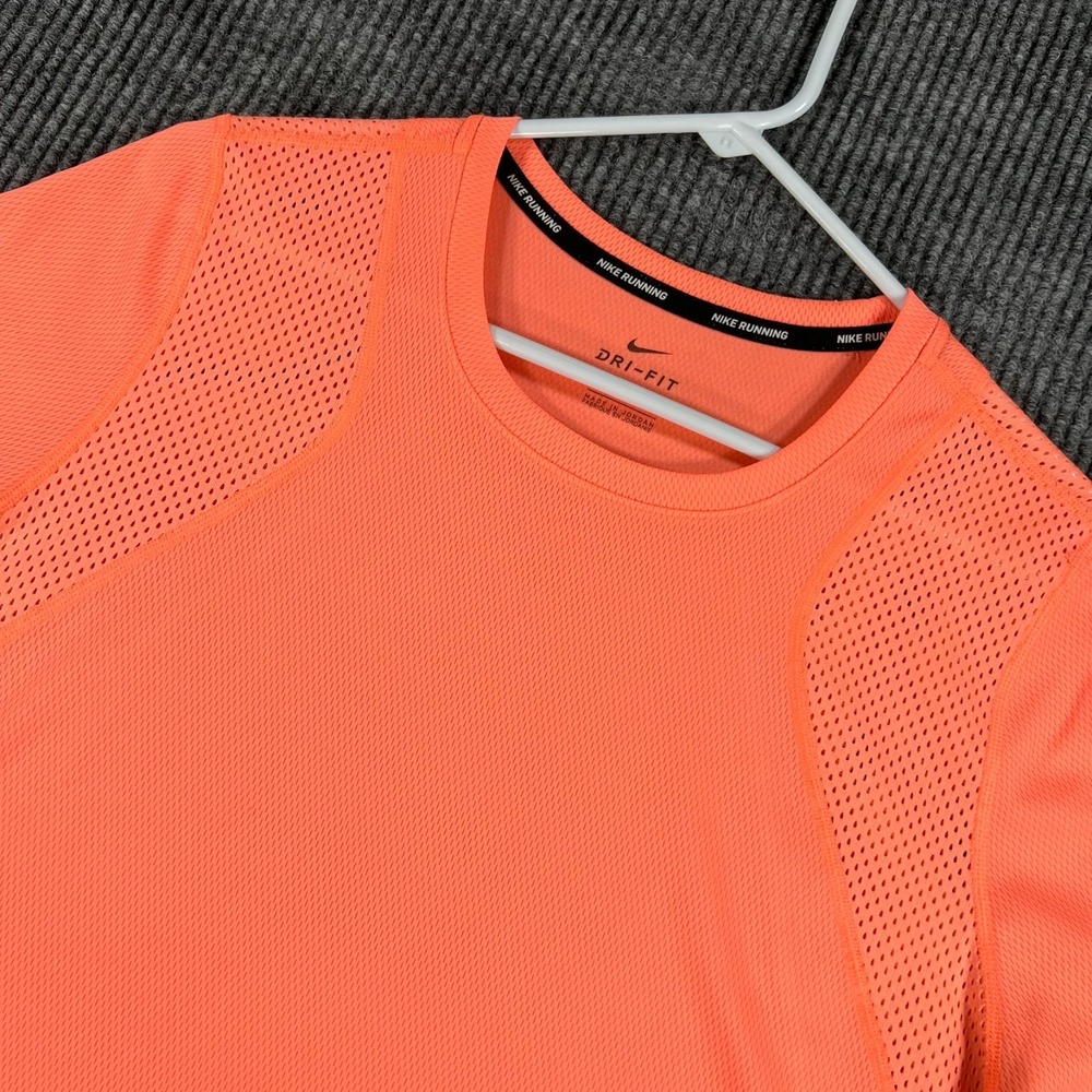 Nike Dri Fit Running Shirt Womens Large Orange Short Sleeve Mesh Training Active